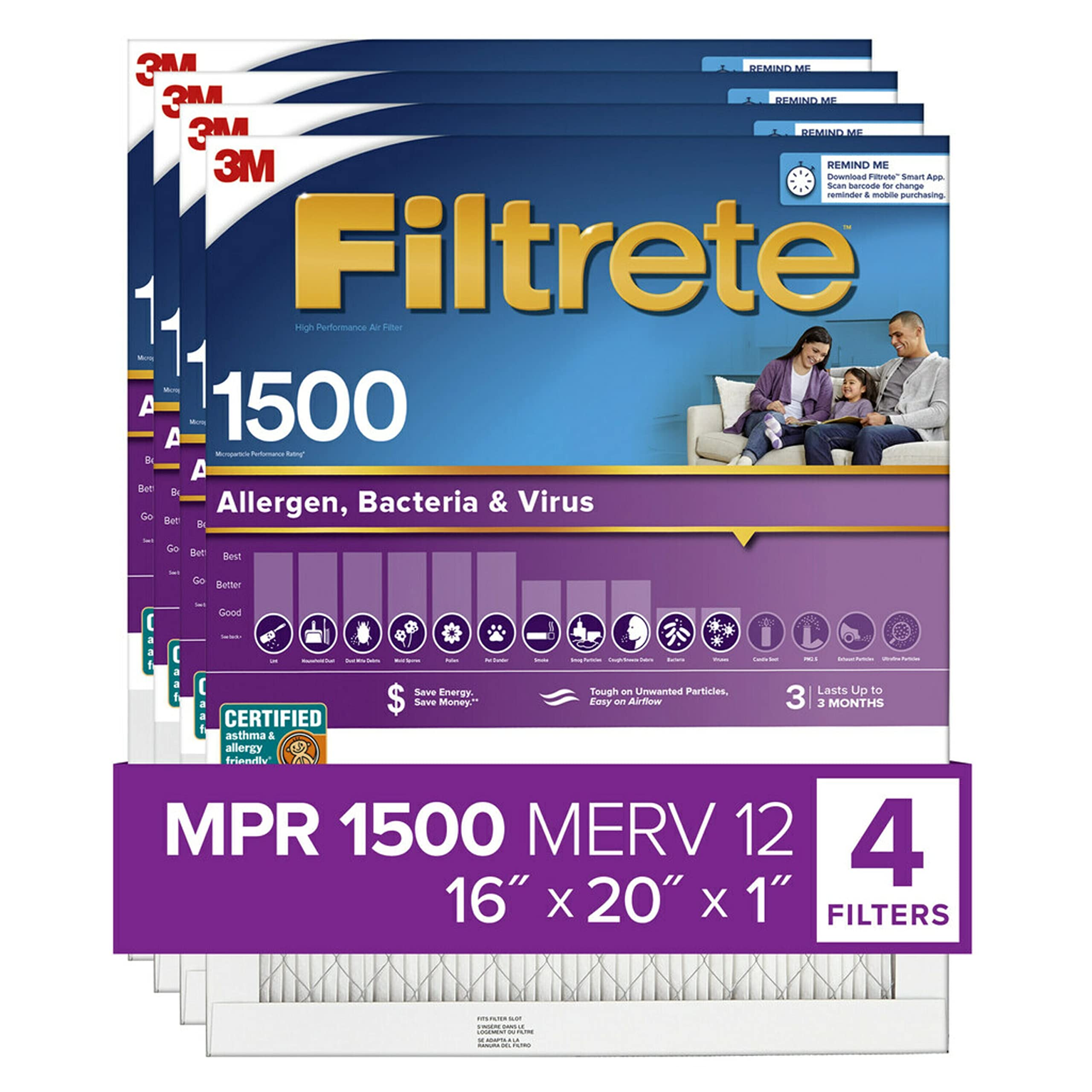 Filtrete 16x20x1 Air Filter, MPR 1500, MERV 12, ...