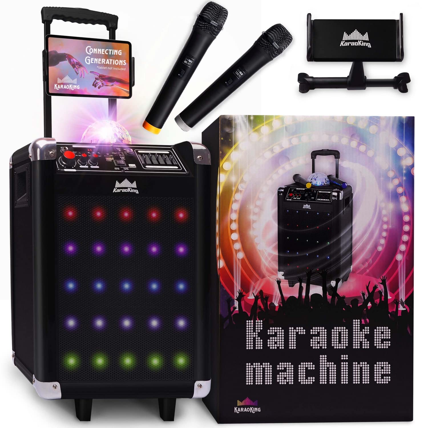 KaraoKing Karaoke Machine for Kids & Adults Wireless Microphone Speaker with Disco Ball, 2 Wireless Bluetooth Microphones & Phone/Tablet Holder - Karaoke Bluetooth Toys for Kids (G100)