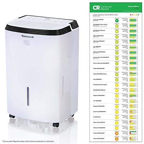 Honeywell TP70WKN 70 Pint Energy Star Dehumidifier with 5 Yr Wty for Basements & Large Rooms Up To 4000 Sq. Ft. with Mirage Display, Washable Filter to Remove Odor & Filter Change Alert