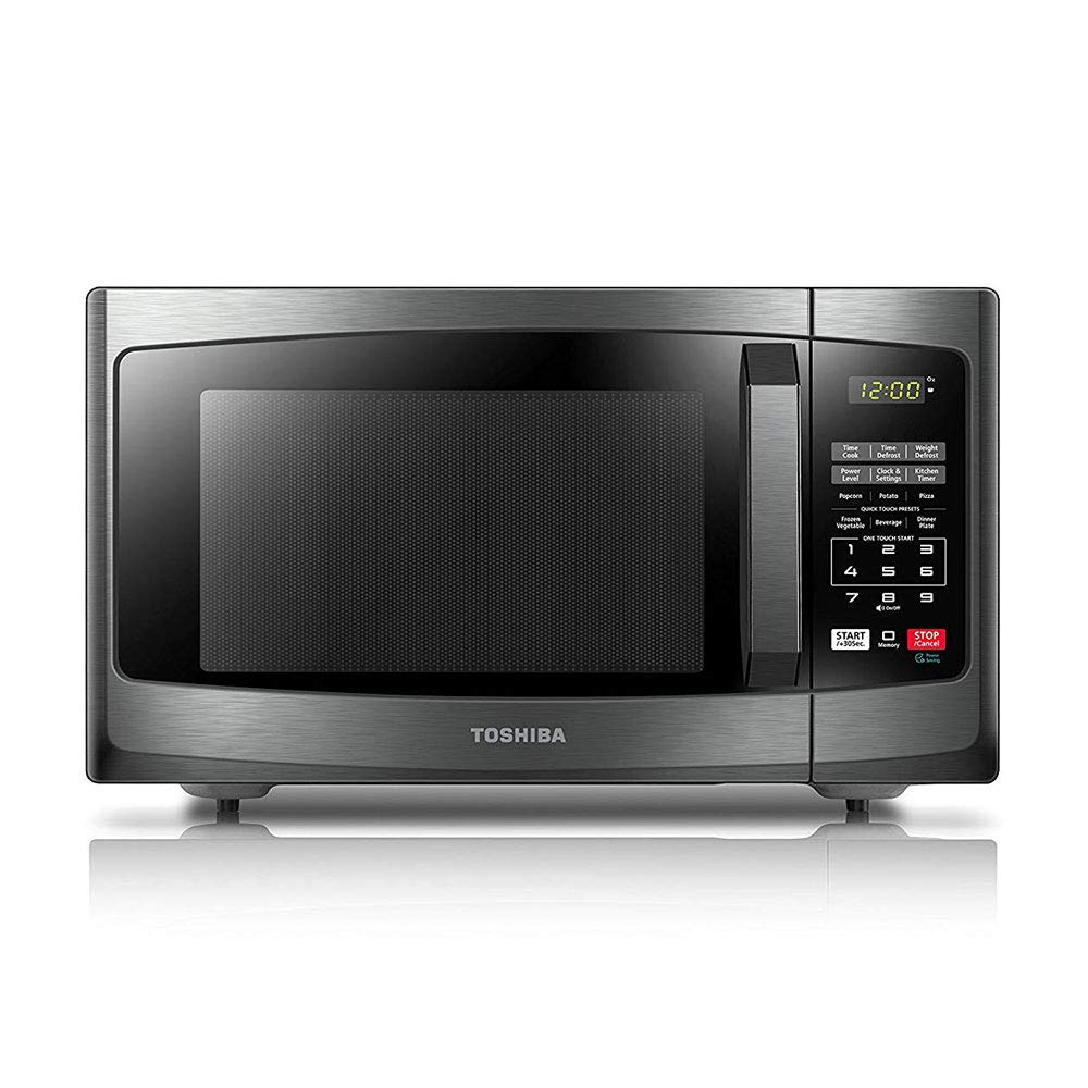 Toshiba EM925A5A-BS Countertop Microwave Oven, 0.9 Cu Ft With 10.6 Inch Removable Turntable, 900W, 6 Auto Menus, Mute Function & ECO Mode, Child Lock, LED Lighting, Black Stainless Steel