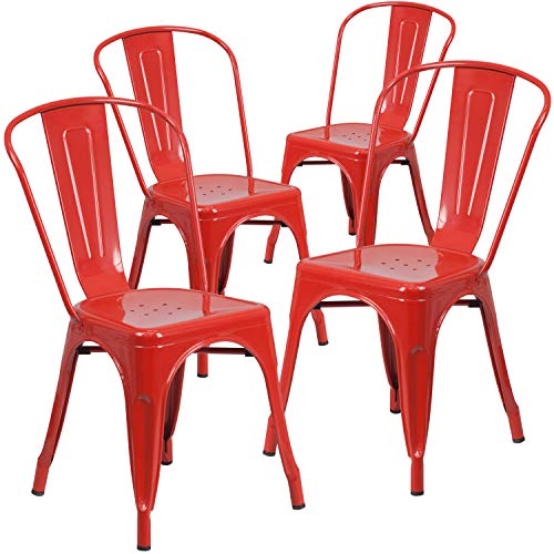 Flash Furniture 4 Pk ریڈ میٹل انڈور آؤٹ ڈور اسٹی...