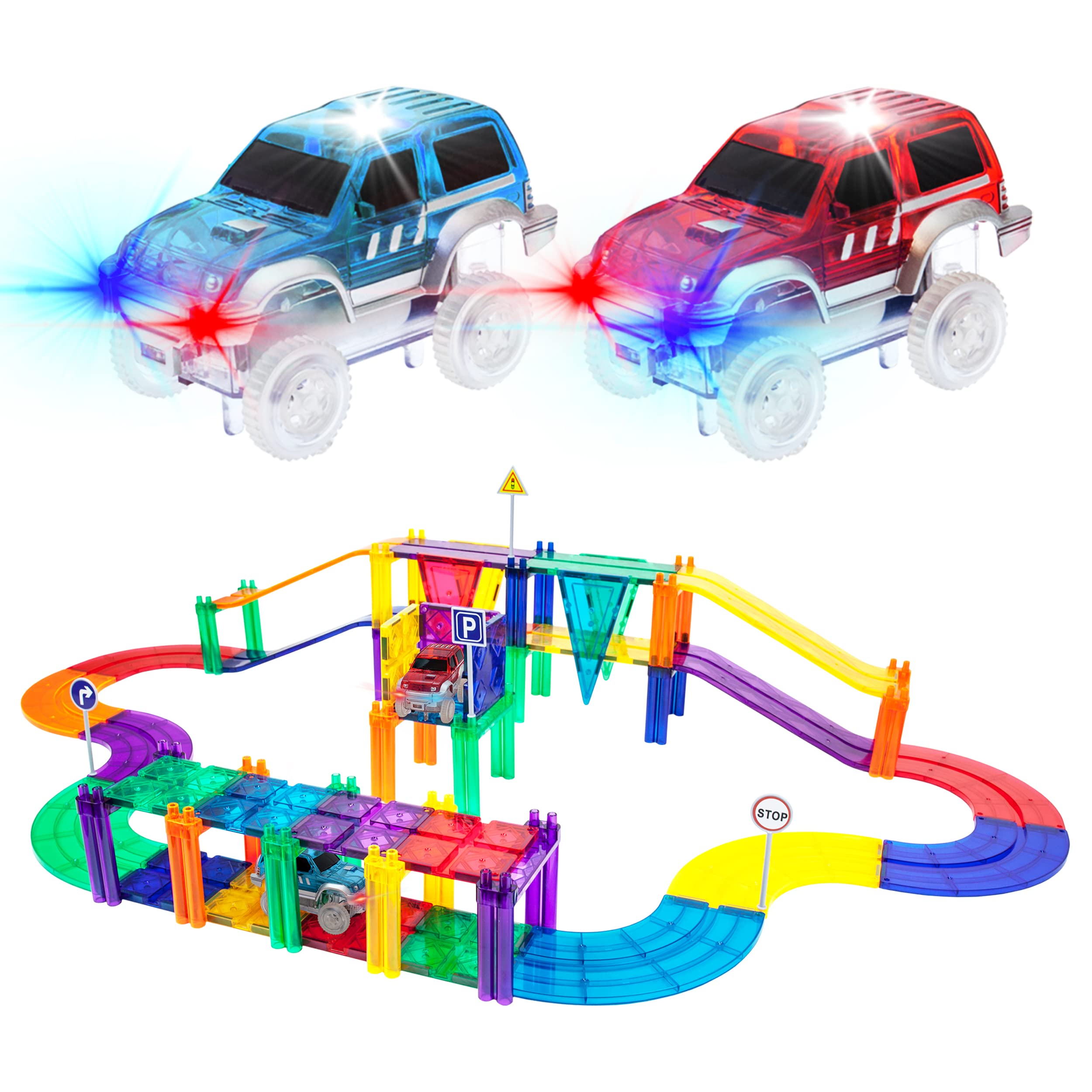 PicassoTiles 50 Piece Race Car Track Building Block Edu...