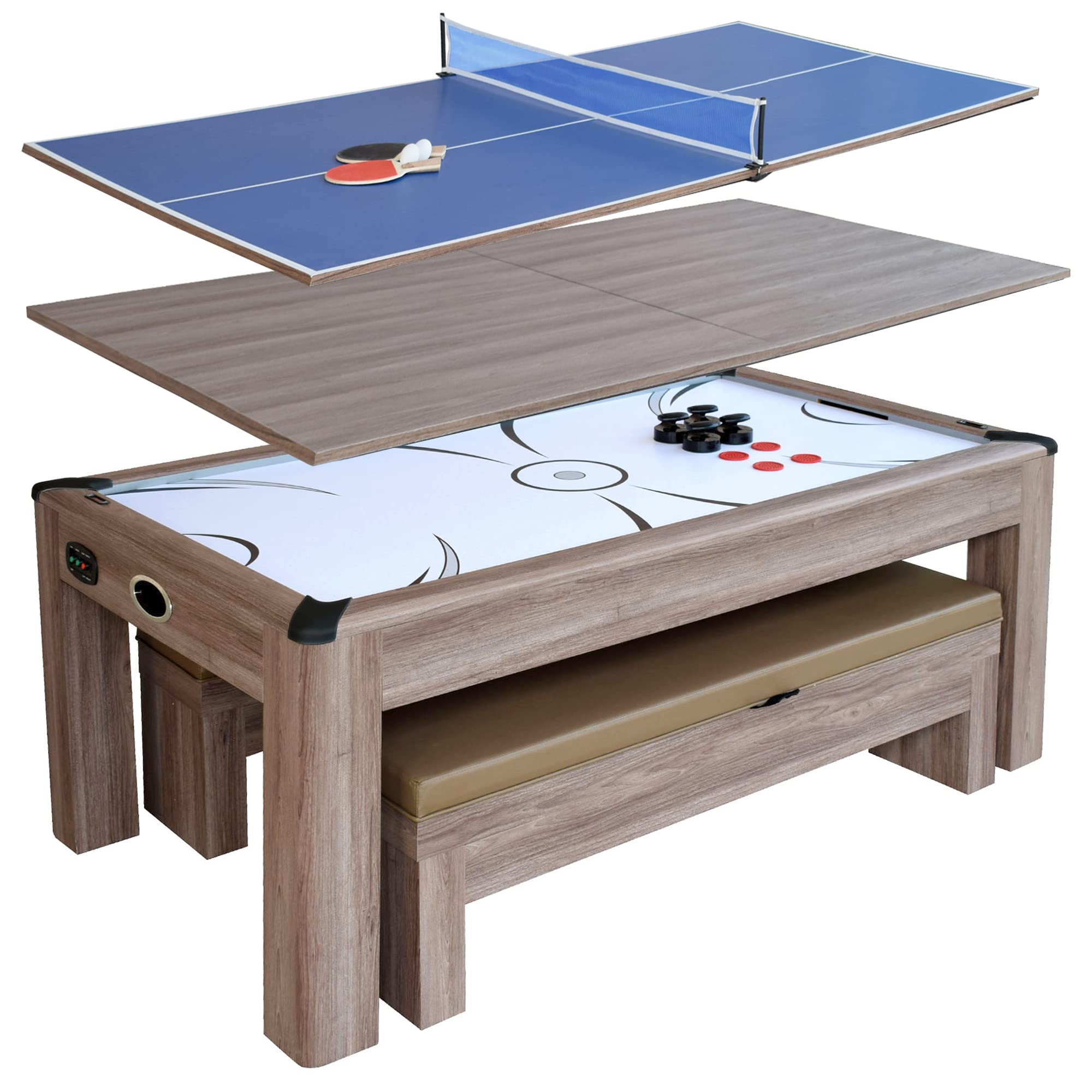 Hathaway Driftwood 7-ft Air Hockey Table Tennis Combina...